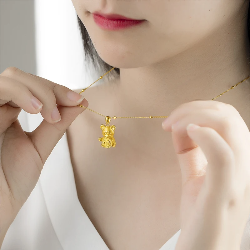 

24K Yellow Gold Pendant 3D 999 Gold FU Mouse Necklace Pendant 2.76g