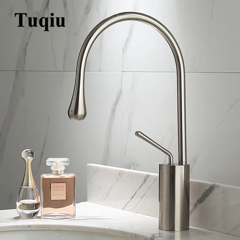 Tuqiu Basin Faucet Modern Nickel/Black Bathroom Kitchen faucet Single Hole Cold and Hot Water Tap Mixer Taps | Обустройство дома
