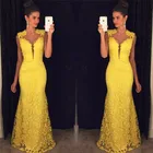 Женское вечернее платье с юбкой-годе, желтое кружевное Прозрачное платье до пола с круглым вырезом, дешевые длинные платья, 2020