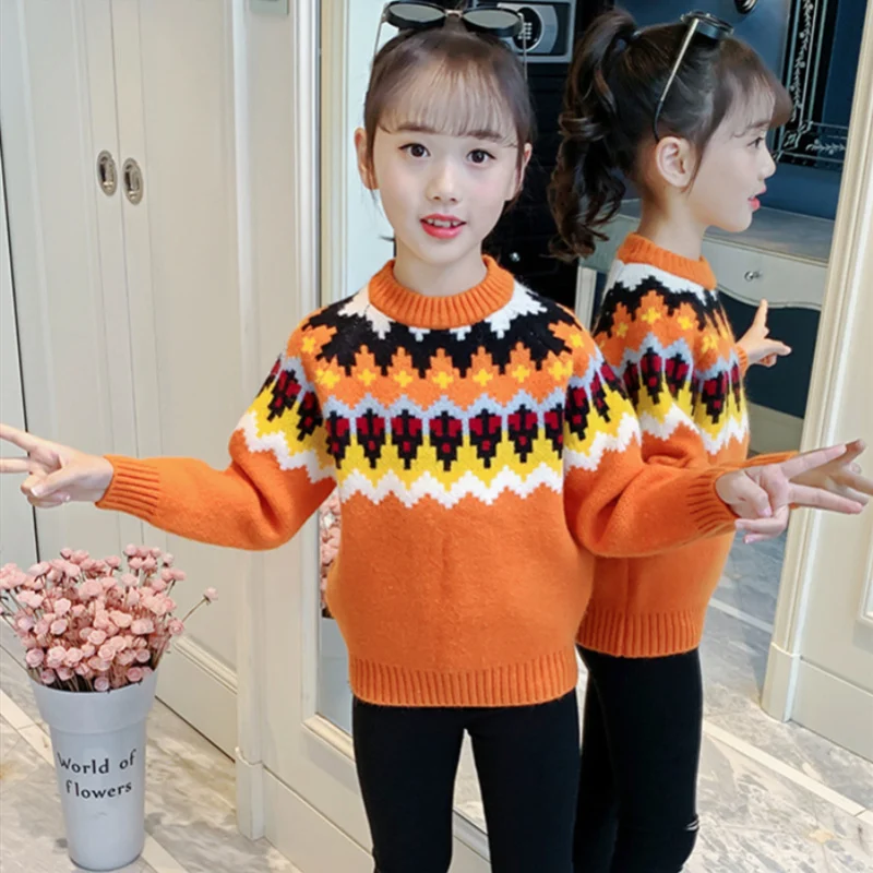 

Girls Sweater Baby's Coat Outwear 2021 Thicken Warm Winter Autumn Knitting Scoop Pullover Christmas Gift Children's Clothing