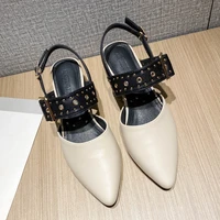 toe pointed rivets buckle belt modern sandals women hot summer mules shoes mixed color round heels gladiator sandalias mujer