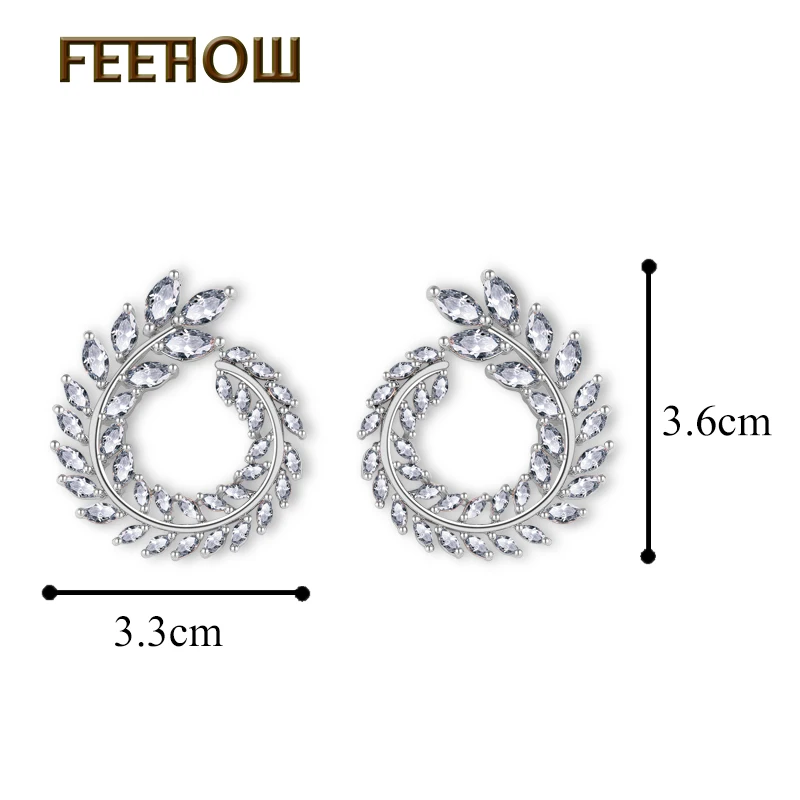 Big White Gold Color FEEHOW, модные серьги-гвоздики с белым кубическим цирконием и камнем в виде листьев для женщин, свадебные ювелирные изделия, заводская цена, FWEP455 - Окраска металла: Big White Gold Color