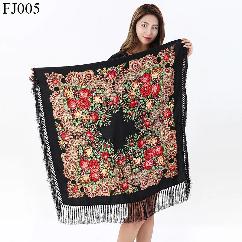 

New Arrival 110*110cm Luxury Printing Square Blankets Russian Women Wedding Scarf Retro Style Cotton Handkerchief Autumn Shawl