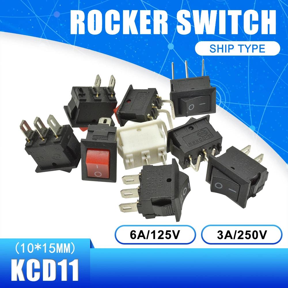 Кнопочный переключатель KCD11 10 х15 мм SPST 2 контакта 3 А 250 В мм|Импульсный источник