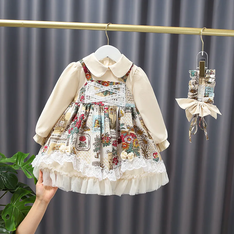 

Платье детское кружевное с длинным рукавом и бантом, y136