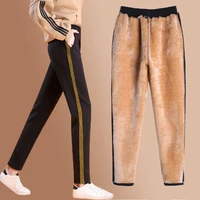 womens pants plus velvet thickening casual sports pants womens plus size casual loose straight leg womens nine point pants