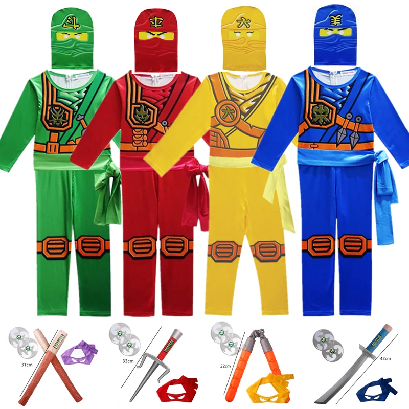 Костюмы для косплея Ninjago комбинезон мальчиков и девочек комплект оружия аниме