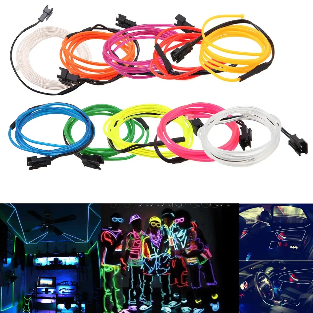 

Low Price 10pcs 2M Neon Light Glow EL Strip Tube Wire Rope Decor Car Party Dance Stage Car Decoration Styling