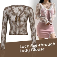 women see through lace mesh shrug cardigan long sleeve e girl crop tops women cardigan wraps jacket coats