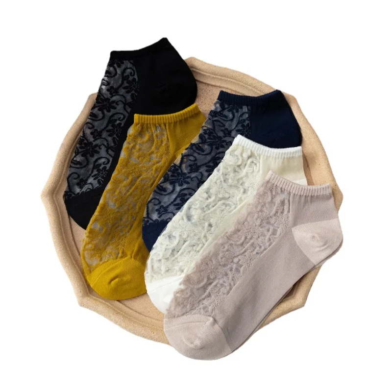 

Lace Silk Sexy Invisible Summer Socks Short Low Cut No Show Slipper Socks Cotton ladies Thin Breathable Boat Socks Female