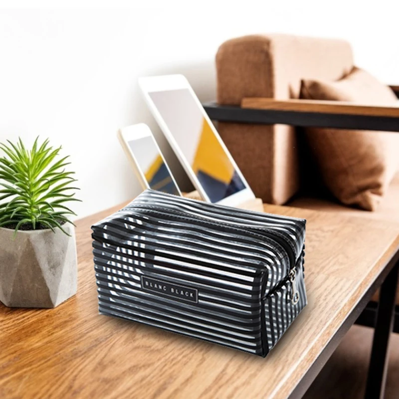 Портативная Водонепроницаемая прозрачная сумка для макияжа модная полосатая