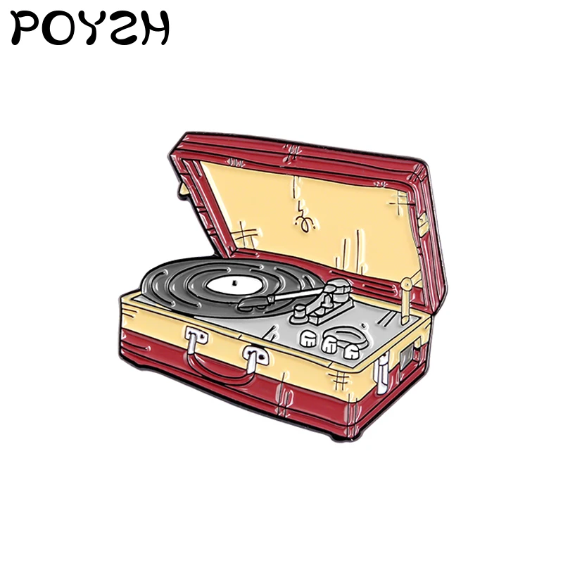 Винтажная виниловая брошь в виде проигрывателя эмалевая значок на лацкан для