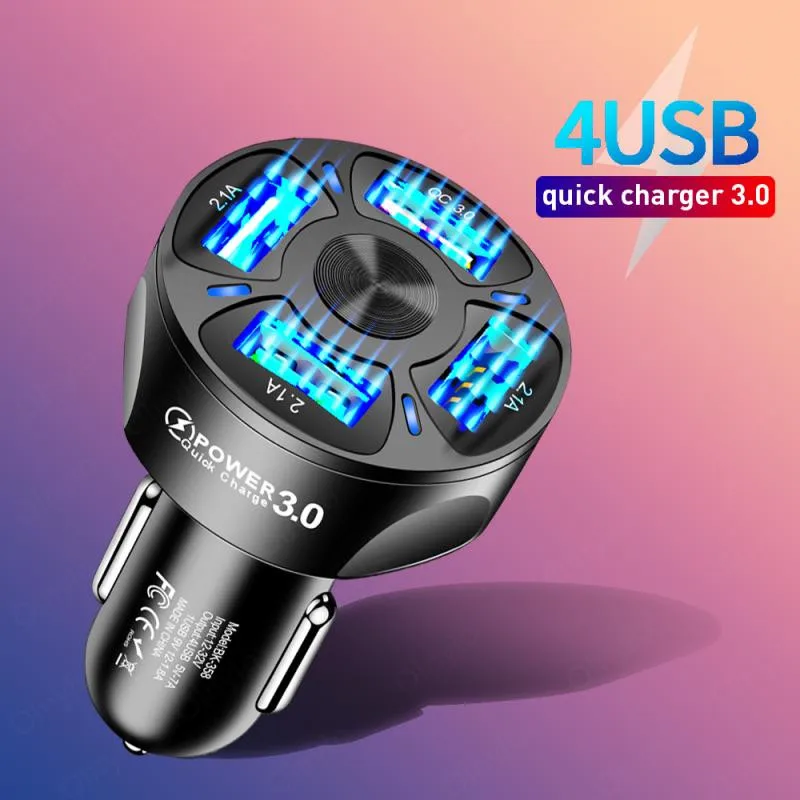 

4 USB Car Charger Quick Charge 3.0 For Samsung s10 Car-chargers For iphone 11 pro max Smart Phone Universal Fast Charging in car