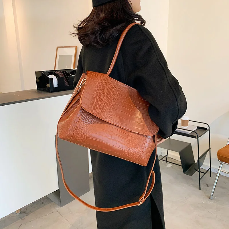 

New Large Capacity Alligator Handbags For Women 2020 Retro Solid Color Crossbody Shoulder Bag Luxury Quality Leather Tote Bags