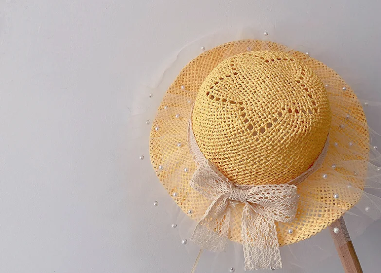 

202103-LELE NEW SUMMER HANDMADE Sweet COLOR paper lace brim paper holiday kids girl sun cap child style leisure hat