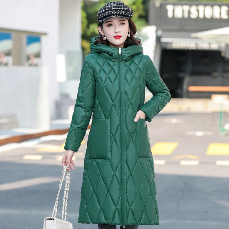

2021 Fashion Winter Long Parkas Women Loose Solid Down Cotton Jacket Women Overcoat Zipper Winter Ladies Coats with Pockets