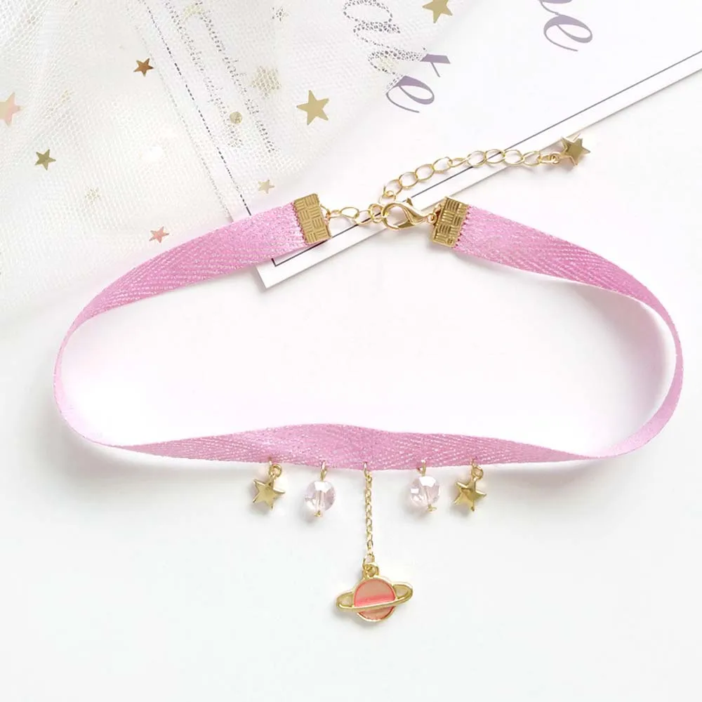 Милый чокер с лентами короткий кулоном в виде звезды Луны Earth простое