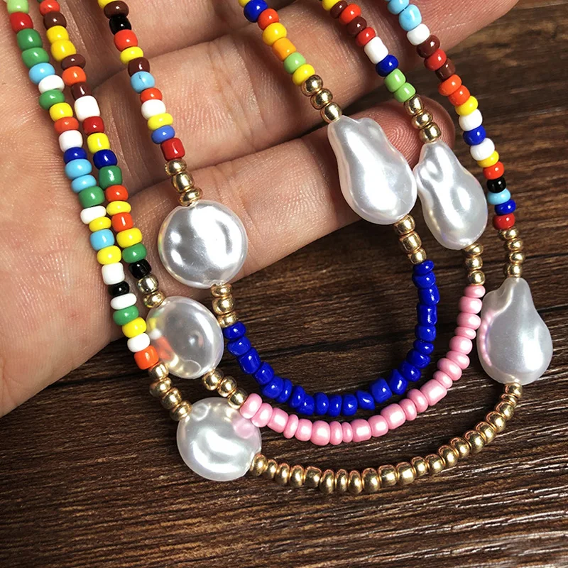 

Bohemian Handmade Multilayered Seed Bead Tooth Pendant Necklace Set Nautical Ocean Starfish Imitation Pearl Ocean Jewelry Gift