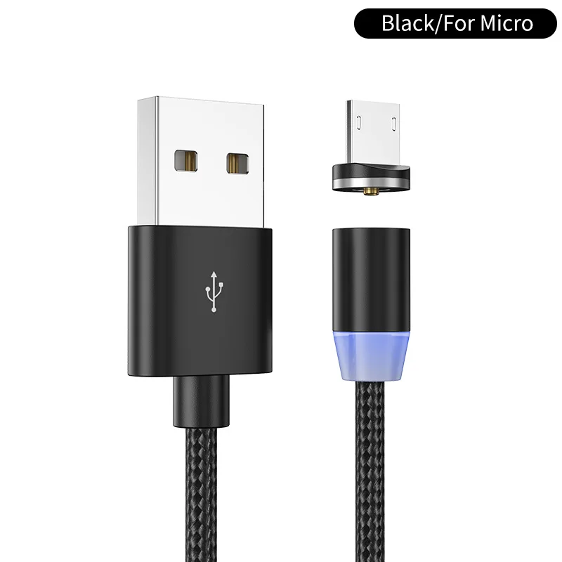 Black for micro YKZ Магнитный кабель Micro USB кабель для iPhone samsung type C Магнитный зарядный USB кабель Micro USB C Магнитный телефонный кабель освещение - Цвет: Black for micro
