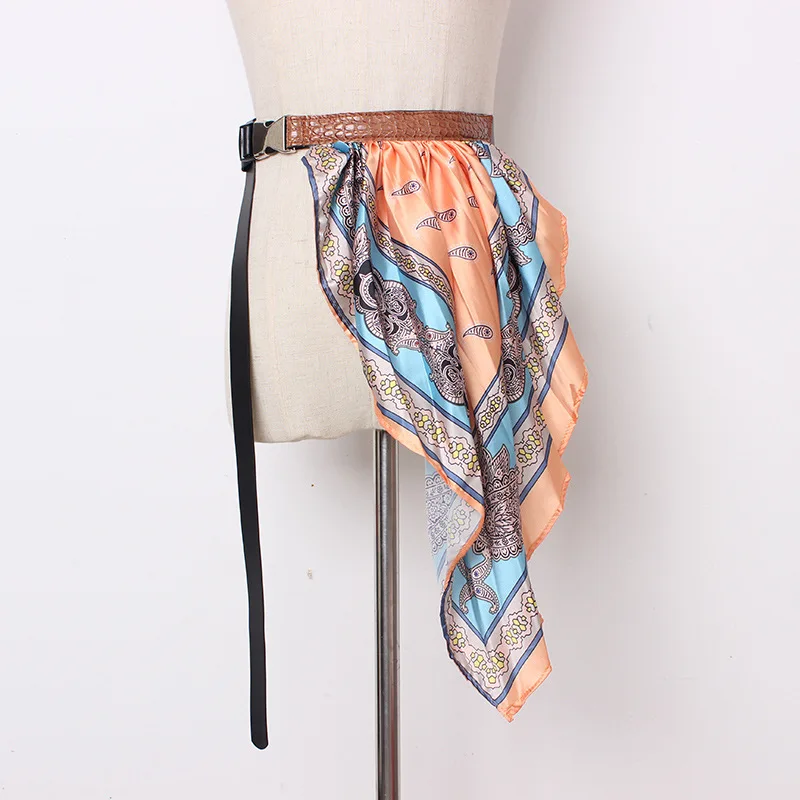 

New fashion retro printed ribbon decoration code female skirt casual buckle small belt
