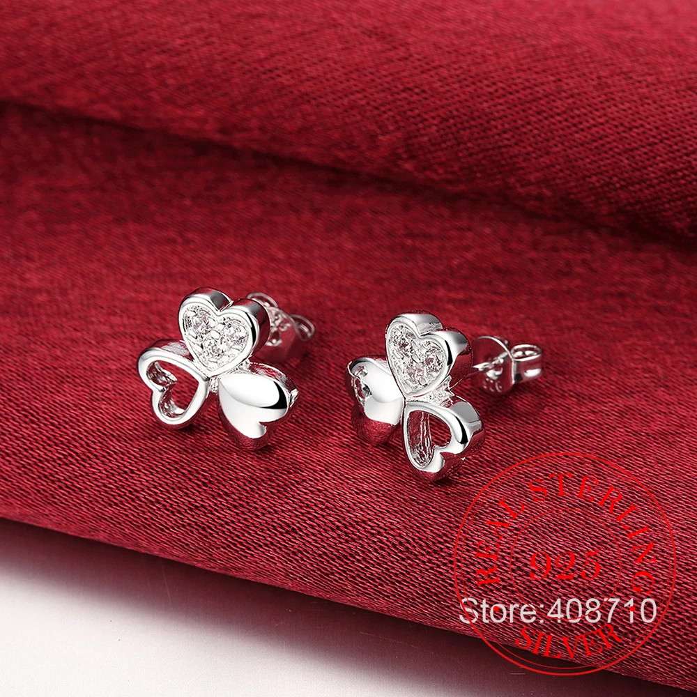 Минималистичные серьги гвоздики в виде клевера из настоящего стерлингового