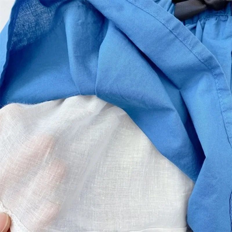 

Children's clothing 2021 summer new girl sleeveless shirt blue half skirt suit cotton soft children's boutique fashion clothing