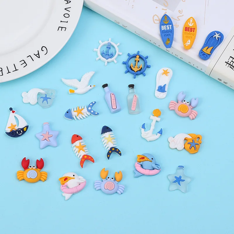 

30Pcs Cartoon Ocean Series Resin Home Handmade DIY Kid Hair Accessories Key Chain Pendant Phone Shell Patch Decoration Material