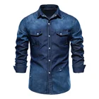 Рубашка мужская джинсовая с длинным рукавом, 100% хлопок, 2021