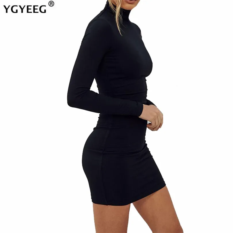 

YGYEEG осенние сексуальные платья, женская одежда, модное однотонное платье на бедрах с высокой сумкой и длинным рукавом, весеннее платье с про...