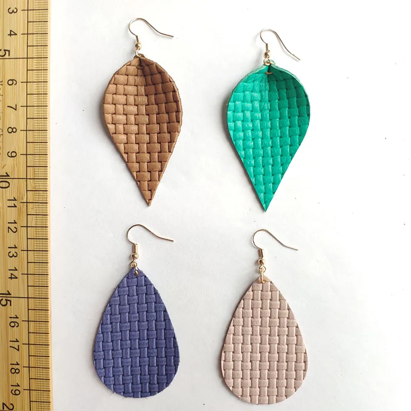 M&ampG Cowhide Textured Genuine Leather Earring for Women Solid Color Weave Embossing Vintage Waterdrop Jewelry Accessories | Украшения и