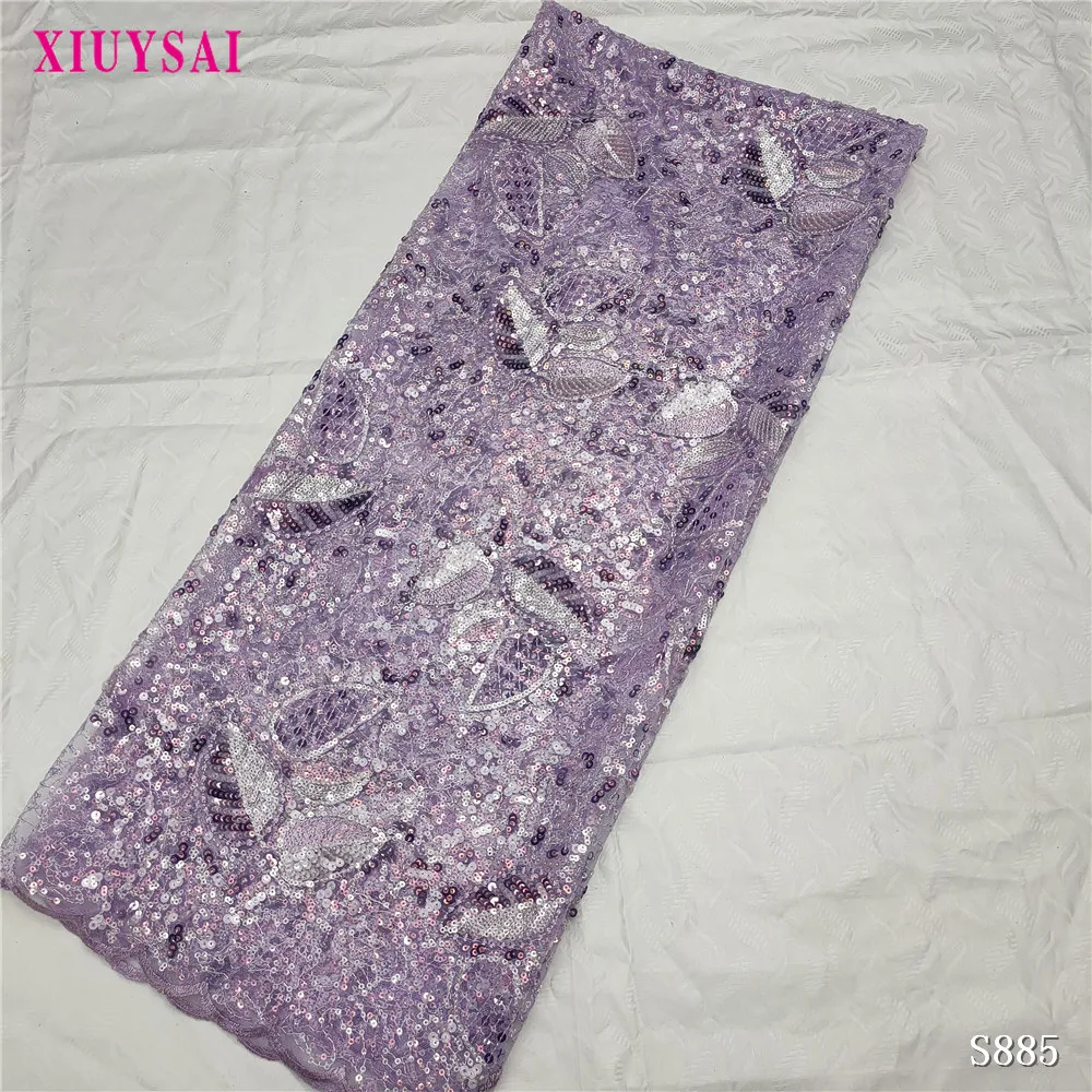 

African high quality sequence lace fabric Nigerian French sequins net tulle mesh lace fabric for evening dressesP885