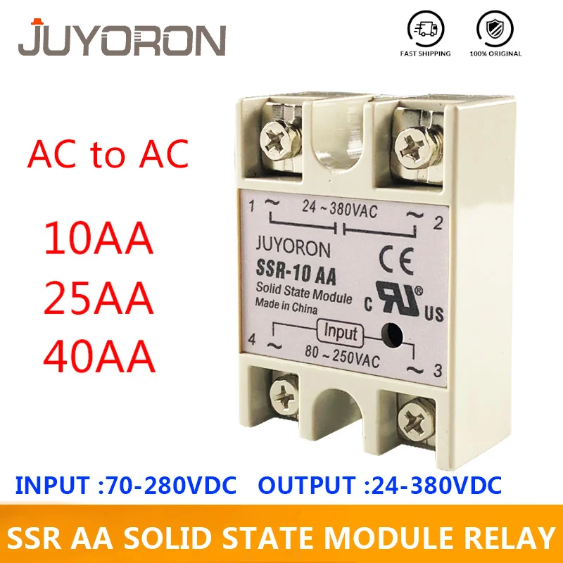 SSR-10AA 25AA 40AA твердотельное реле 10A 25A 40A модуль вход 70-280VAC выход 24-380V AC релейный