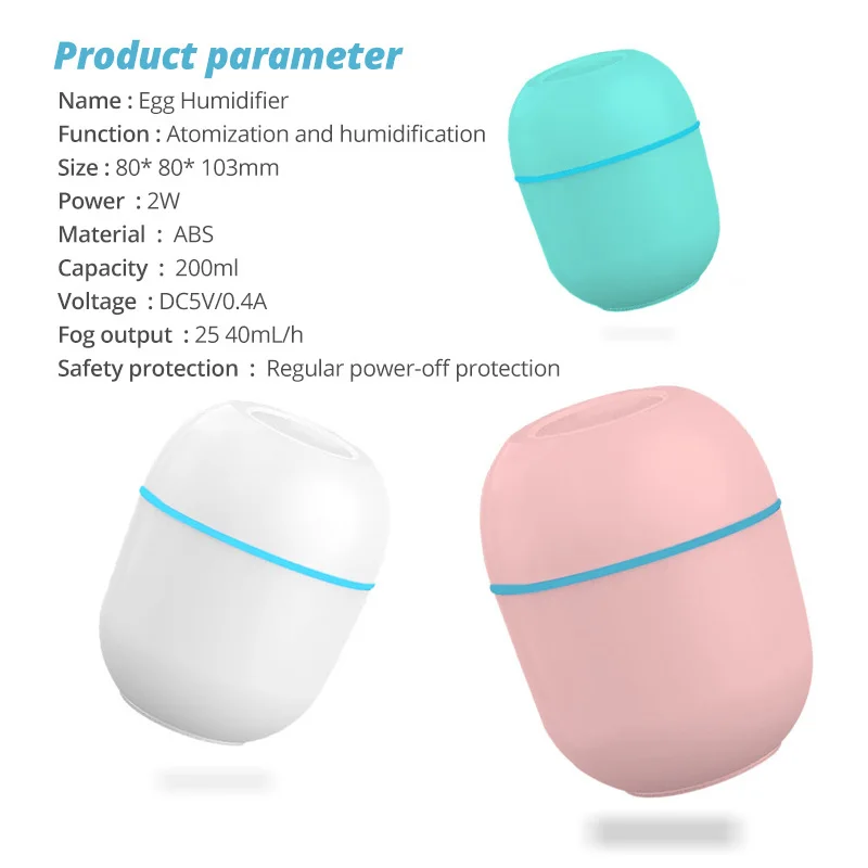 

ANMONE Portable USB Indoor Air Humidifier Rechargable 220ML Water Steam For Car Home Office Fogger Mist Maker with Night Lamp