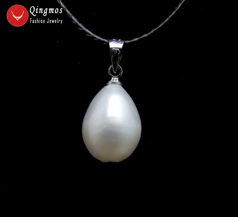 

Qingmos Natural Freshwater White Pearl Pendant Necklace for Women with 10-11mm Rice Pearl Necklace 17-18" Cord Chokers Jewlery