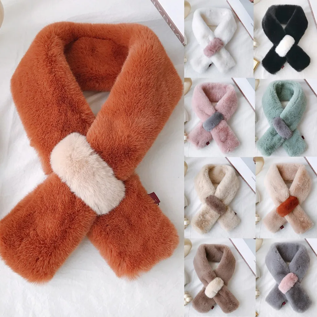 Женский зимний шарф из искусственного меха однотонная верхняя одежда с