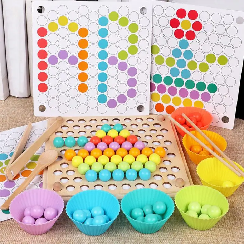 

Children Montessori Educational Wooden Toys Hands Brain Training Chopstick Clip Beads Puzzle Board Math Color Game Gift for Kids