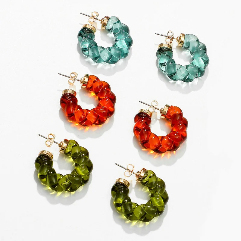 

Minar Hyperbolic 3 Styles Multicolour Clear Resin Pendant Earring for Women Ladies C Shape Chunky Hoop Earrings Trendy Jewelry