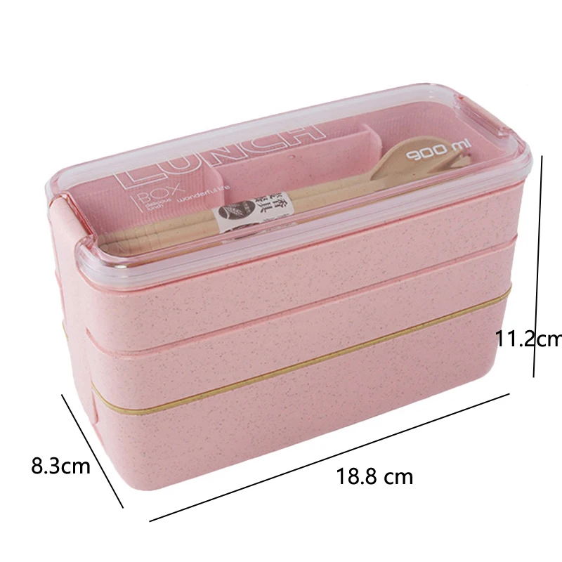 

Health Material 3 Layers Lunch Box Microwavable Japanese Bento Food Container Eco-Friendly Wheat Straw 900ml Lunchbox