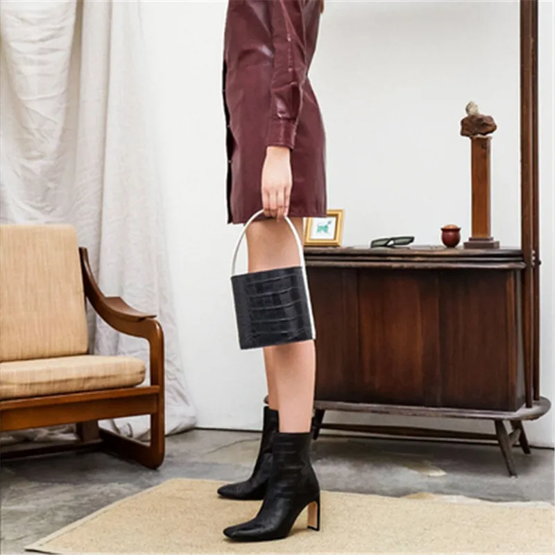 

Women boots Winter Pointed Toe High Heels Zip Ankle Boots Brand Fashion Leather Shoes For Women 2020 Autumn Elegant Office Lady