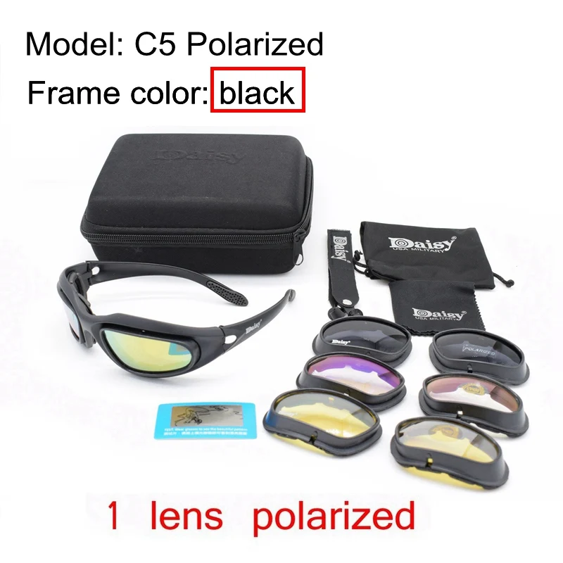 black polarized c5 Тактические очки мужские военные поляризационные солнцезащитные очки пуленепробиваемые страйкбол стрельба Gafas 4 len мотоциклетные велосипедные очки Дейзи - Цвет: black polarized c5
