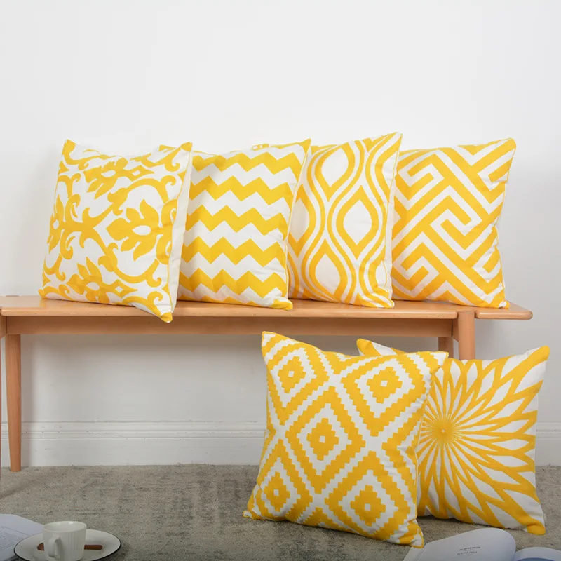 

Yellow Embroidered Cushions Home Bedroom Sofa Bedding Hug Pillowcase Pillow Decorative Pillows