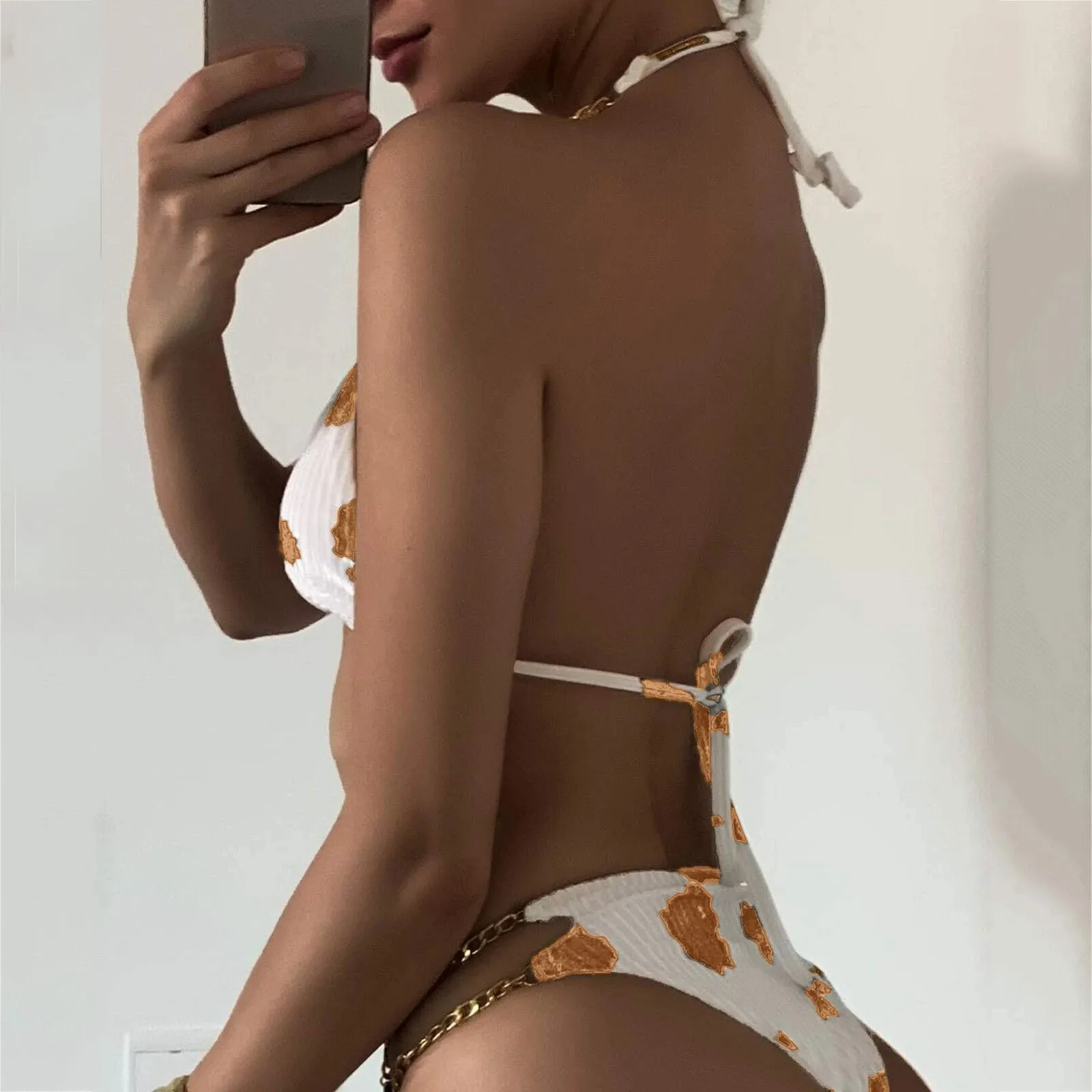 

Women Floral Cows Print Bikini Set Push-Up Swimsuit Beachwear Padded Swimwear Bandage Solid Swimsuit Micro Bikini Set Summer