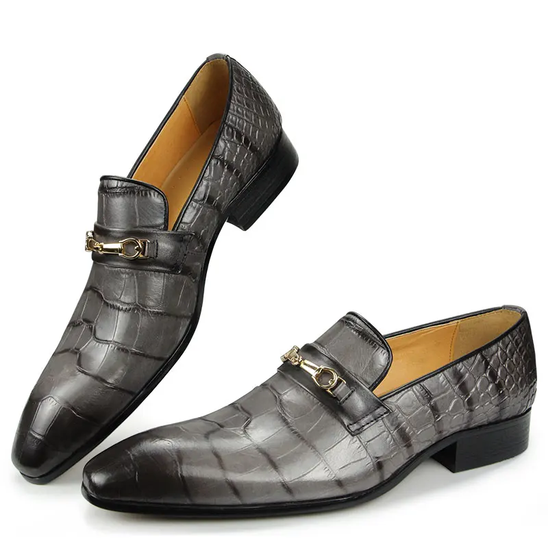 

Men's Loafers Buckle Decorate Shoes One-step Footwear Vintage Comfortable Pointed Toe Stripe Print Classic Souliers Hommes Luxe