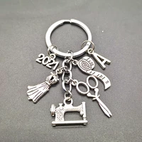 new sewing machine tape measure keychain fashion a z scissors letters for fashion designer keychain jewelry accessories 2021
