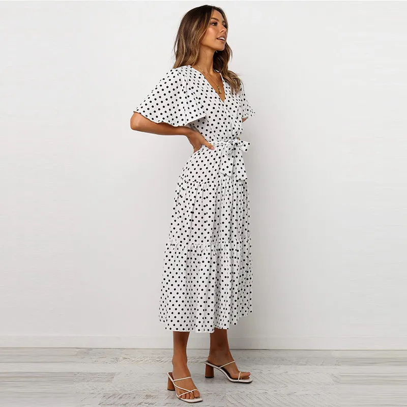 

Women Summer New Fashion Loose Print V-Neck Dress Female High Street Casual Dresses Ladies Brand Elegant Slim Vestidos ML1034