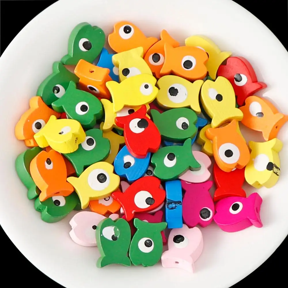 25 шт. милые Мультяшные рыбки яркие деревянные бусины для изготовления ювелирных