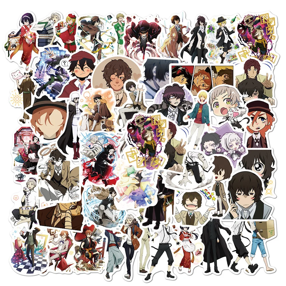 Bungo Stray-pegatinas de perros de PVC para ni&ntilde;os, pegatinas de grafitis, maletas, equipaje, guitarra, coche, impermeable, 50 Uds.-5