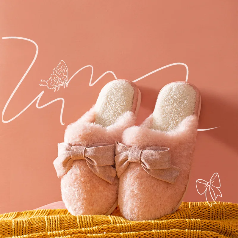 

2021 Women Home Slippers Winter Warm Shoes Woman Slip On Flats Slides Female Faux Fur Slippers Women Shoes