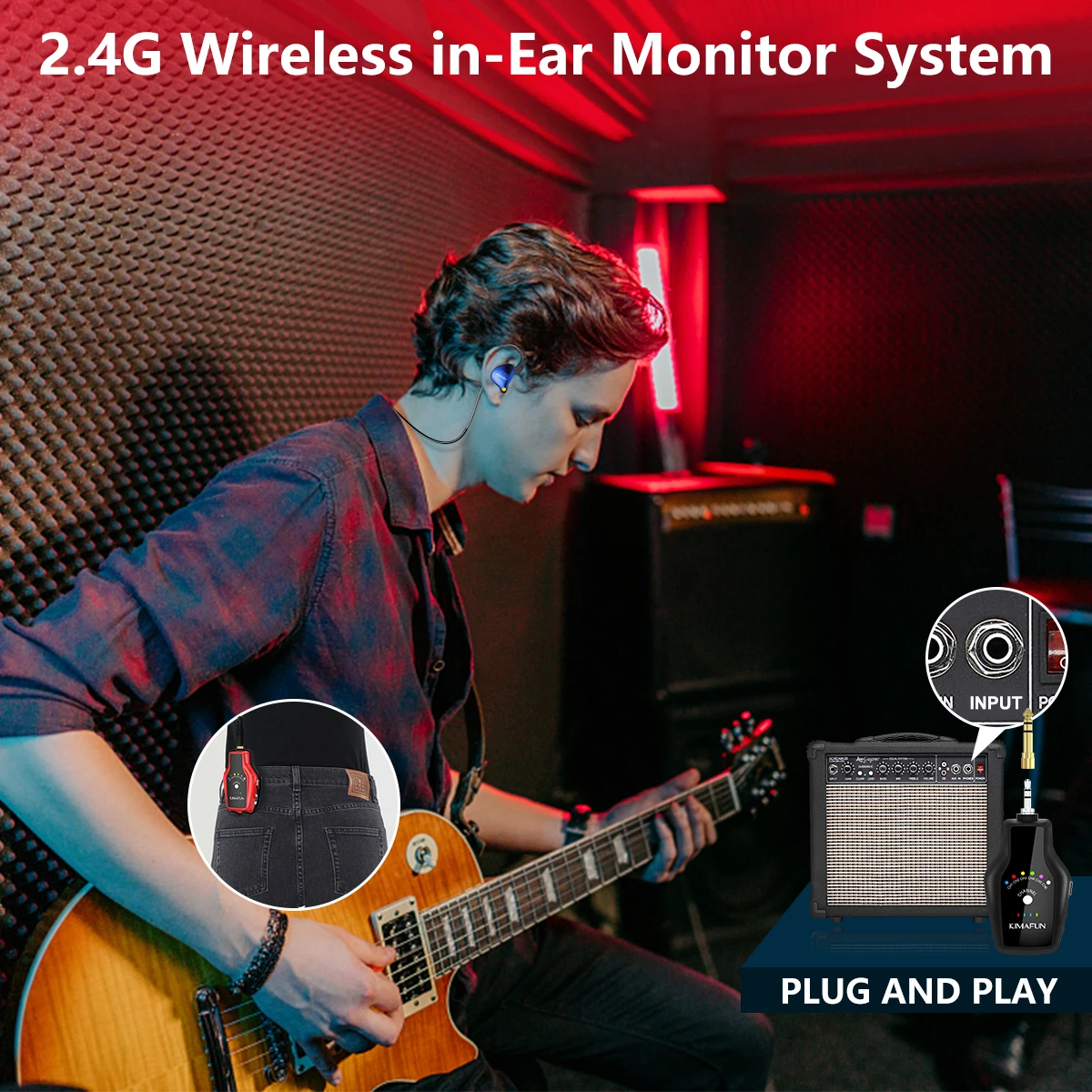 2.4G Wireless in-Ear Monitor System With Transmitter and Beltpack Receiver for Stage Performance Band Rehearsal Camera Record |