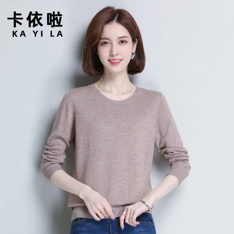

Spring and autumn sweater women's loose fitting Pullover Sweater with round neck and long sleeve backing